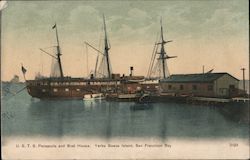 U.S.T.S. Pensacola and boat house, Yerba Buena Island, San Francisco Bay Postcard