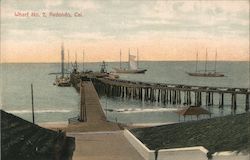 Wharf No. 2, sailing ships at dock and on sea Redondo Beach, CA Postcard Postcard Postcard