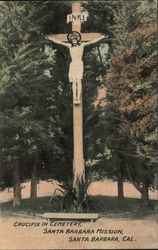 Crucifix in cemetery, Santa Barbara Mission Postcard