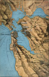 Map of San Francisco Bay Area of California Postcard