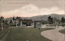 Library and Park Pasadena, CA Postcard Postcard Postcard