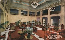Main Court, Hotel Fresno Postcard