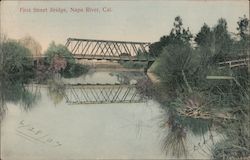 First Street Bridge, Napa River, Cal. California Postcard Postcard Postcard
