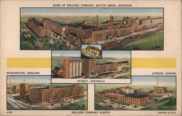 Kellogg Company plants. Battle Creek MI, London Canada, Manchester England, Sydney Australia