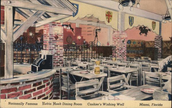Robin Hood Inn dining room, cashier's wishing well Miami Florida