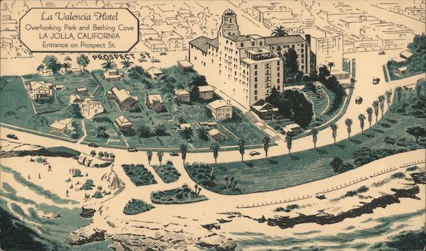 La Valencia Hotel overlooking park and bathing cove La Jolla California