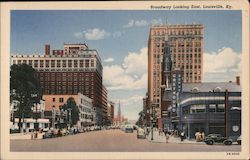 Broadway looking East. Greyhound depot Postcard