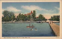 Most Southernly home in the U.S. pier, canoe, swimmers Postcard