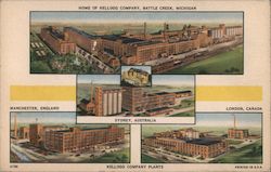 Kellogg Company plants. Battle Creek MI, London Canada, Manchester England, Sydney Australia Postcard