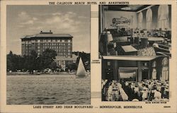 The Calhoun Beach Hotel and Apartments, lobby lounge, main dining room, lake with sailboat Minneapolis, MN Postcard Postcard Postcard