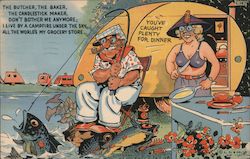 You've caught plenty for dinner. Man fishing, woman cooking, campers C-187 Postcard