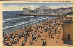 The Cyclone Racer and Beach Crowds Postcard