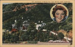 Residence of Myrna Loy. Inset of Myrna Loy. Beverly Hills, CA Postcard Postcard Postcard