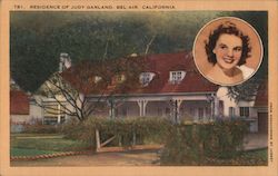 Residence of Judy Garland. Inset of Judy Garland. Postcard