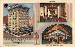 Hotel Oxford Mason at Market St. Two Convenient Garages, Coffee Shop and Cocktail Lounge, Lobby View San Francisco, CA Postcard  Postcard