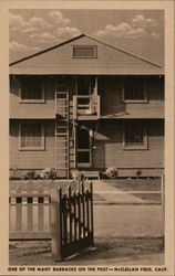 One of the Many Barracks on the Post, McClellan Field Postcard