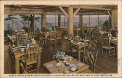 Rustic dining room , Lokoya Mountain Lodge, view of Napa Valley California Postcard Postcard Postcard