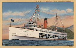 Steamer Catalina, passengers, flags, life boats Postcard