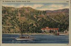 St. Catherine Hotel, sailing ship, pier Postcard