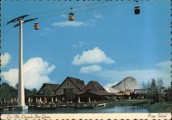 Kings Island. Beer Garden, roller coaster, skylift ride. Postcard