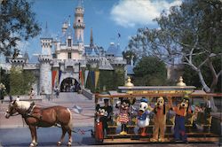 Sleeping Beauty Castle, horse drawn streetcar, Mickey, Minnie, Donald, Pluto, Goofy Anaheim, CA Postcard Postcard Postcard