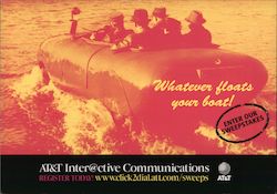 AT&T Inter@ctive Communications Sweepstakes Ad Featuring Old Photo of People in a Car Boat Postcard