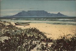 Dear Doctor Abbott: Table Mountain from Cape Town. Beach, boat and surf Postcard