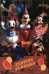 Festive Florida. Donald, Mickey, Minnie and Goofy party hats and balloons Postcard
