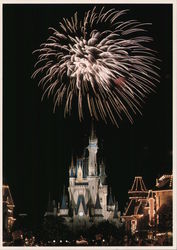 Magic Kingdom. Fantasy in the sky over the Cinderella Castle. Fireworks Orlando, FL Postcard Postcard Postcard