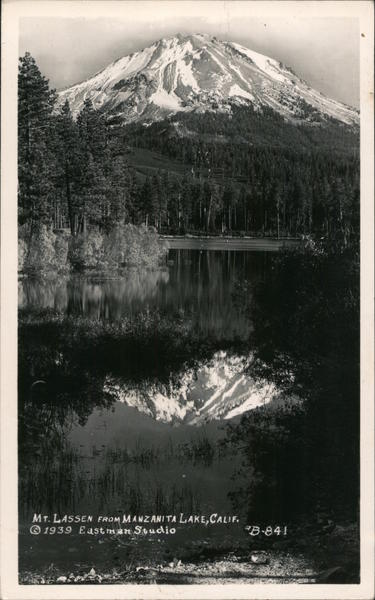 Mt. Lasses seen from Manzanita Lake, Calif. 1939 Lassen Volcanic National Park