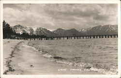 Beach, pier, mountains Lake Tahoe, CA Postcard Postcard Postcard