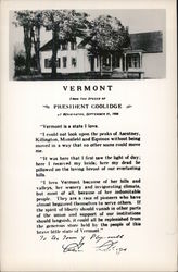 Vermont, From the Speech of President Coolidge Postcard