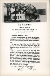 Vermont, From the Speech of President Coolidge Bennington, VT Postcard Postcard Postcard