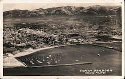 Bird's Eye View of Santa Barbara and Harbor California Postcard Postcard Postcard