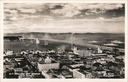 S. F. - Oakland Bay Bridge and U. S. Navy Fleet Postcard