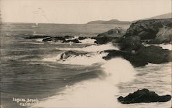 Laguna Beach, California - Ocean surf and rocks Postcard