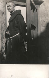 Brother entering door at Old Mission Postcard