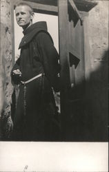 Brother entering door at Old Mission Santa Barbara, CA Postcard Postcard Postcard