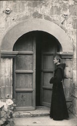 Brother at door of Old Mission Santa Barbara, CA Postcard Postcard Postcard