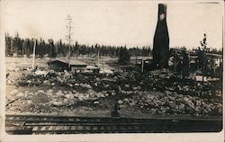 Railroad switch by buildings and tall trees Postcard