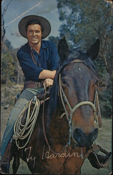 Ty Hardin riding Bronco, portrait for fan club Actors