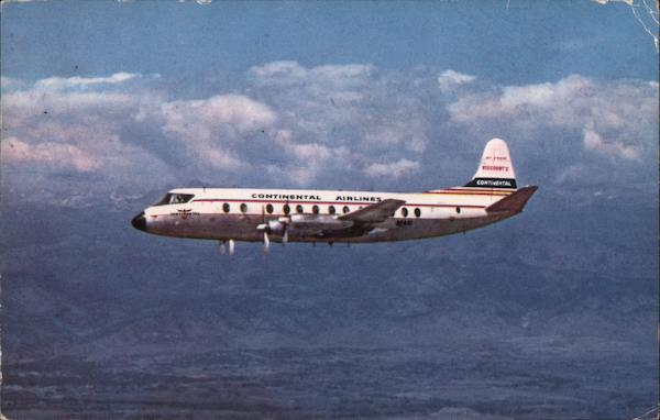 Continental Airlines Viscount II, plane flying over Colorado