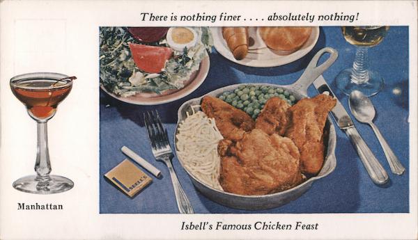 Isbell's Famous Chicken Feast, Manhattan, cigarette and matchbook Chicago Illinois
