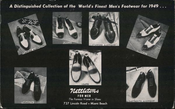 Nettletons for men. World's finest men's footwear for 1949, shoe choices Miami Beach Florida