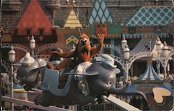 Fantasyland, Pluto riding Dumbo in Up in the Air ride Postcard