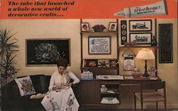The Tube That Launched a Whole New World of Decorative Crafts: ad for Tri-chem Liquid Embroidery Postcard