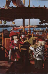 Polynesian Village Marina - Peter Pan, Smee, Captain Hook on East Wind China Junk Postcard