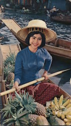 Bangkok, Thailand - woman in a fruit market boat - Cathay Pacific ad Large Format Postcard