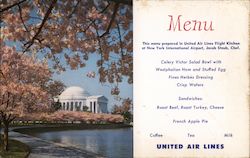 United Airlines Menu. Japanese cherry blossoms frame the Jefferson Memorial Washington, DC Washington DC Postcard Postcard Postcard