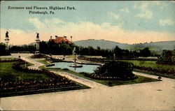 Entrance And Flowers , Highland Park Postcard